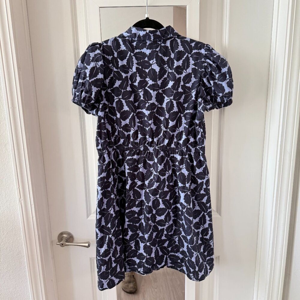 Sail to Sable Autumn Leaf Print Puff Sleeve Shirt Dress - Hydrangea/Navy Size L - Picture 5 of 6